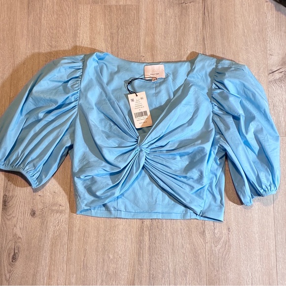 Cinq A Sept NWT Celeste Light Blue Puff Sleeve Crop Top medium - Picture 5 of 9